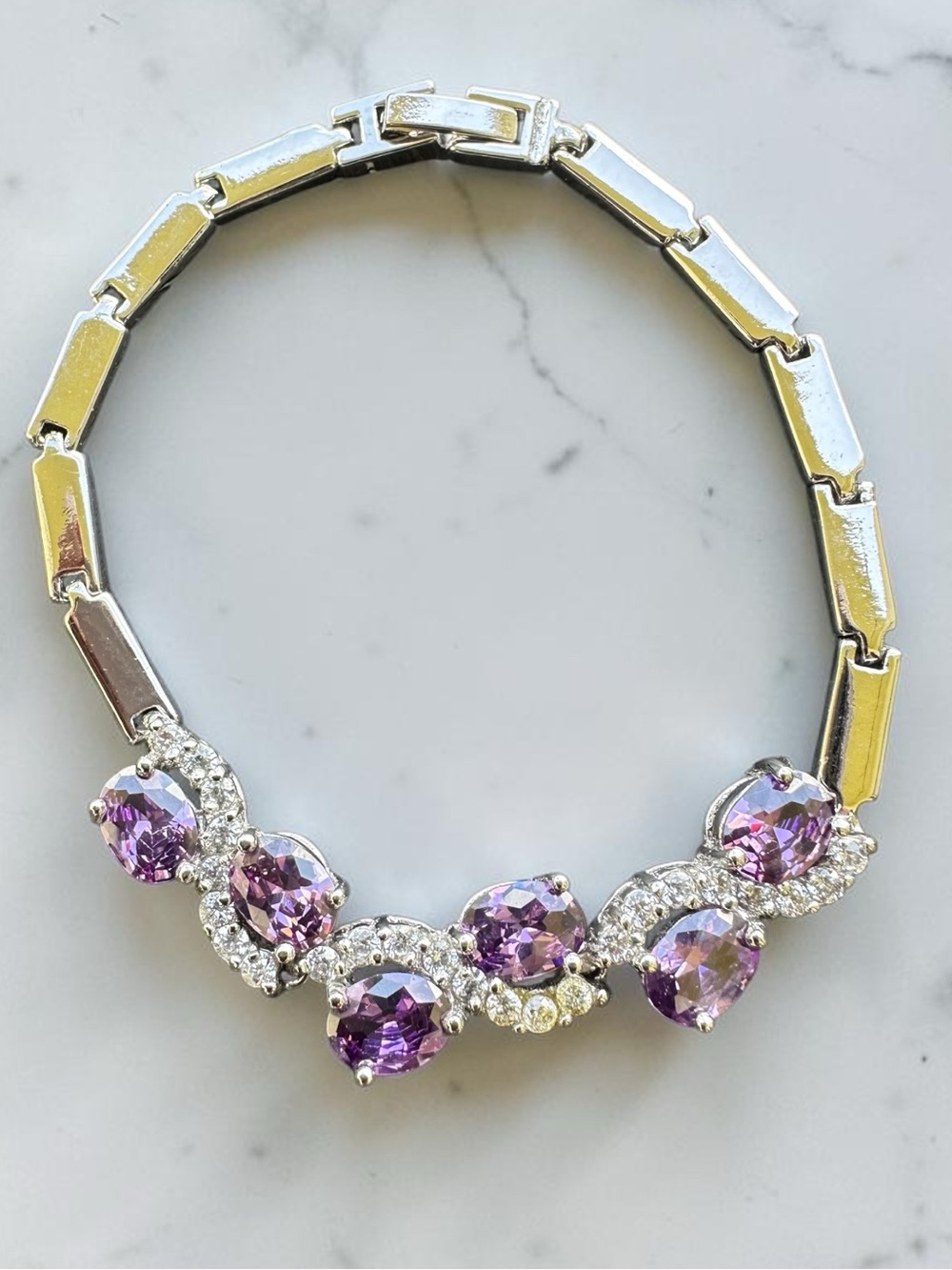Mila - Purple Cubic Zirconia Bridal Bracelet - Silver